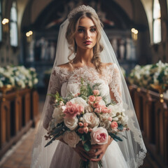 Naklejka premium bride with bouquet