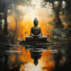 Serene Buddha Engaged in Meditative Painting