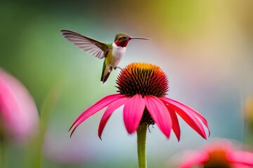 hummingbird and flowergenerated by AI technology 
