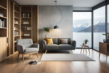 Naklejka na ściany i meble living room interiorgenerated by AI technology 