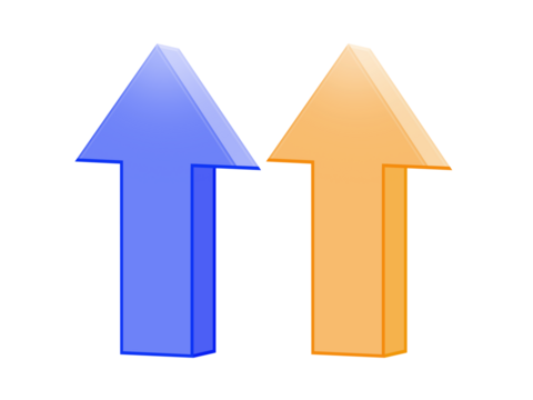 The digital blue arrow pointing up shows the feeling of increase, growth, motivation, hope, and more positive meaning. PNG transparent
