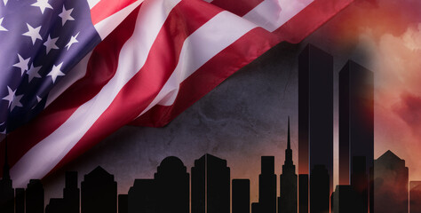 Patriot Day banner template. September 11 Memorial Day for the United States of America concept. Remembrance Day for the Victims of the Terrorist Attacks. Patriot Day.