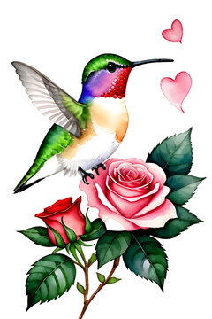 hummingbird and flower and hearts