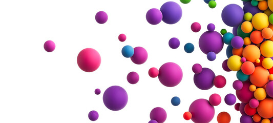 Colorful matte soft balls in different sizes isolated on transparent background. Abstract composition with many colorful random flying spheres. PNG file