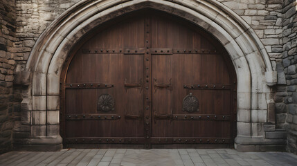 Wooden doors in medieval castle 
