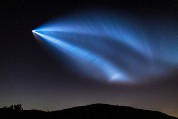 SpaceX Falcon 9 Rocket launch from Vandenberg passes through the night sky in Julian, California.