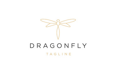 Dragonfly logo with line art style design template flat vector