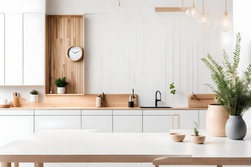 the view of interior of modern kitchen with  a plant ai generated 
