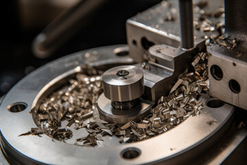 Close-Up Macro Shot of a Rotary Table with Metal Shavings
