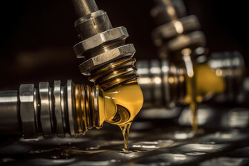 Close-up Macro Shot of Industrial Lubricants Being Applied on a Lathe Machine