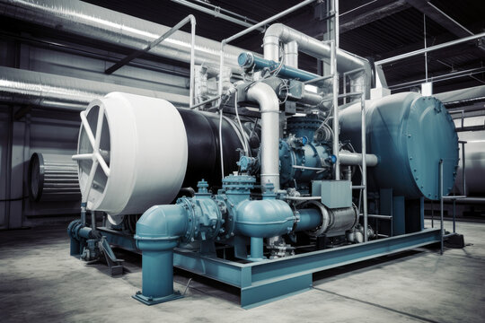 An industrial filtration equipment with a partially dismantled filter system