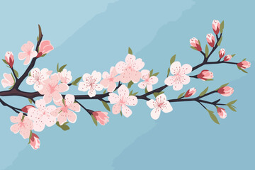 Obraz na płótnie Canvas Hand-drawn cartoon Cherry blossom on branch flat art Illustrations in minimalist vector style