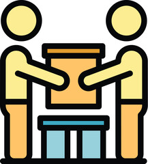 Relocation service men icon outline vector. House move. Cargo storage color flat