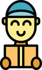 Delivery man box icon outline vector. Relocation service. Move home color flat