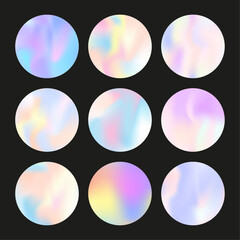 Gradient round set with holographic mesh. Abstract hologram.