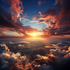 Background of clouds above the sky with the reflection of the sunset sun, great for business, website, backdrop, blog, design etc. Ai generative concept