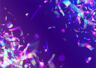Rainbow Tinsel. Light Background. Bokeh Sparkles. Blur Prism. Surreal Art. Violet Disco Glare. Glitter Foil. Party Colorful Sunlight. Purple Rainbow Tinsel