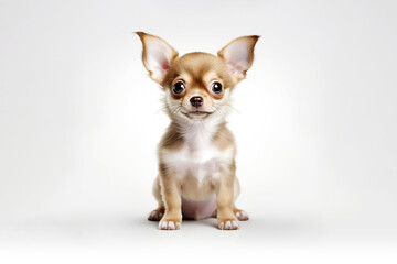 a happy Chihuahua puppy dog in front of a white background. Generative ai.