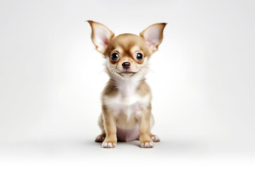Obraz premium a happy Chihuahua puppy dog in front of a white background. Generative ai.