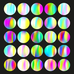 Gradient round set with holographic mesh. Abstract hologram.