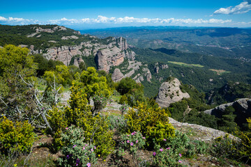 Fototapeta na wymiar Scenic summer mountain landscape of protected Natural Park de Sant Llorenc del Munt i l Obac in Catalonia, Spain