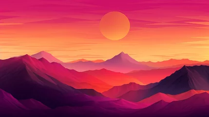 Photo sur Plexiglas Orange 夕焼けと山の風景,Generative AI AI画像