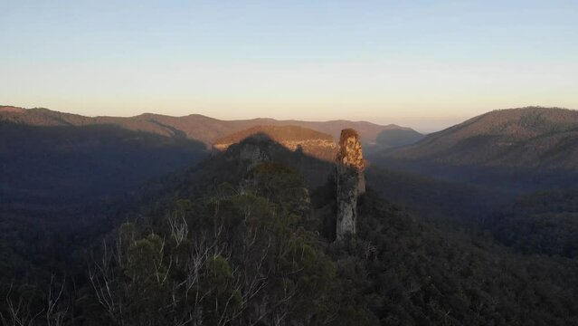 aerial drone panorama of famous steamers mountains in  main range national park, queensland, australia; unique scenery near mount superbus on the border with new south wales; stern, mast and funnel
