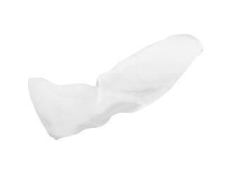 Beautiful tulle fabric flying on white background