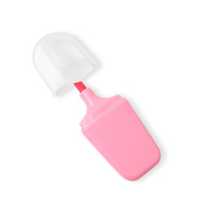 One pink marker on white background, top view