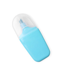 One light blue marker on white background, top view