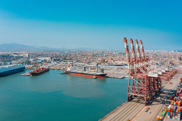 Callao, Lima. Peru 2023. View of dock and containers in the Expansion project port of Callao.
