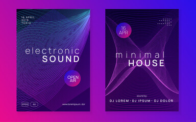 Neon flyer trance event. Techno dj party. Electro dance music. Electronic sound. Club fest poster.