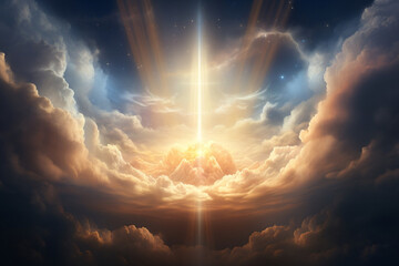 Divine Illumination, Abstract Visualization of Sacred Light in Clouds