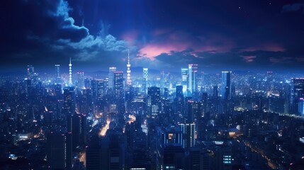 amazing photo of tokyo highly detailed cinematic city skyline at night - obrazy, fototapety, plakaty