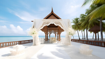 wedding arc and romantic vibe scene  thai style pavilion church in the sea