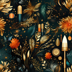 pattern with lipstick and flowers