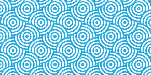 Seamless pattern with circles fabric curl backdrop. Seamless overloping pattern with waves pattern with waves and blue geomatices retro background.	
