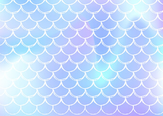 Gradient mermaid background with holographic scales.