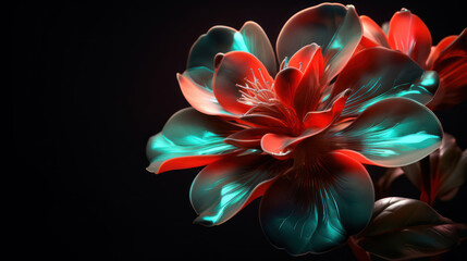 Close up glass red green flower from dreams on dark background