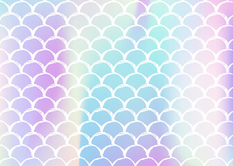 Holographic scale background with gradient mermaid.