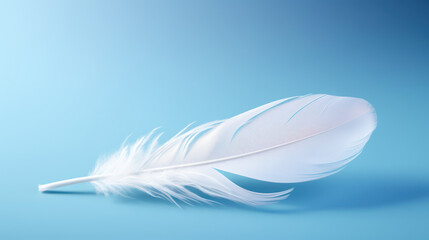 Simple and clean composition of a single white feathers floating against a soft gradient background