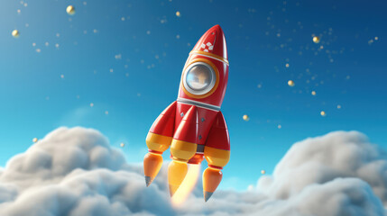 Toy rocket 3d isolated on sky with star background