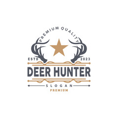Deer Logo, Deer Hunter Vector, Forest Animal Design, Deer Antlers Retro Vintage Symbol Design Icon
