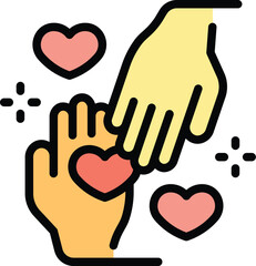 Help hand icon outline vector. Value integrity. Social business color flat