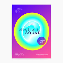 Techno Event. Linear Art For Invitation. Holiday Background For Brochure Layout. House And Exhibition Template. Jazz Disco Flyer. Yellow And Turquoise Techno Event