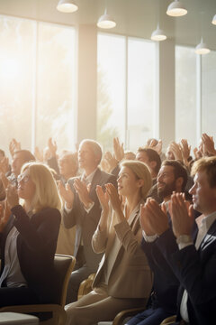 Young business professionals applauding during meeting