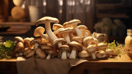 mushrooms in the basket - obrazy, fototapety, plakaty