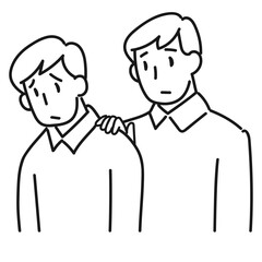 悩んでいる男性と寄り添う男性の上半身のイラスト