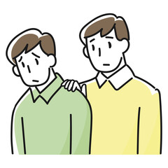 悩んでいる男性と寄り添う男性の上半身のイラスト