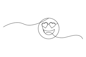 Continuous one line drawing laughing face. Vector illustration. Eps 10.